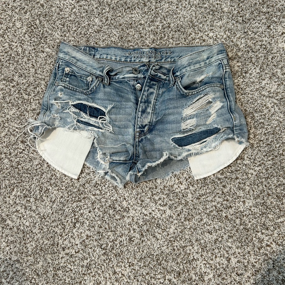 American Eagle Outfitters Blue Distressed Jean Shorts